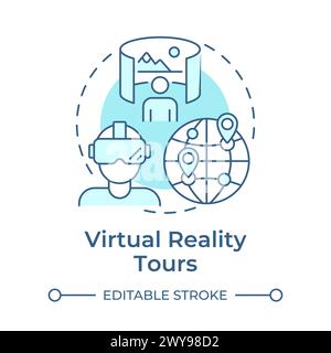 Virtual reality tours soft blue concept icon Stock Vector