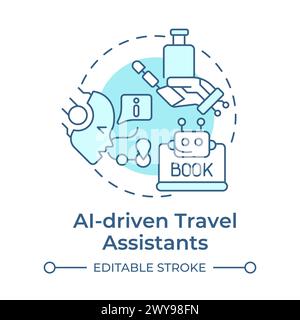 AI-driven travel assistants soft blue concept icon Stock Vector