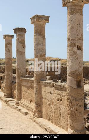 Cypr Archaeological Museum of the Paphos. Corinthian Columns in Ruins Stock Photo