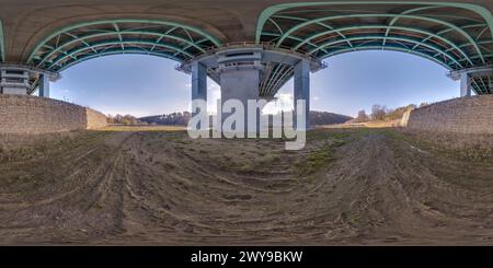 360° view of hdri 360 panorama on gravel road under steel frame ...