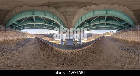 360° view of hdri 360 panorama on gravel road under steel frame ...