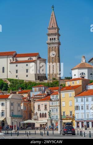 Piran, Slovenia, 22 June 2023: Panorama view of Slovenian town Piran ...