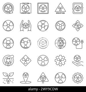 Radiation Warning outline icons set - Radioactive signs and Nuclear Radiation Attention concept thin line symbols collection Stock Vector