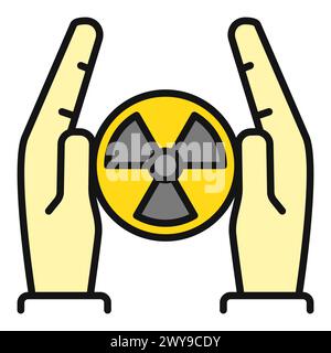 Hands and Radiation symbol vector Radioactive concept colored icon or sign Stock Vector