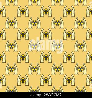 Hands and Radiation symbol vector Radioactive concept colored seamless pattern Stock Vector