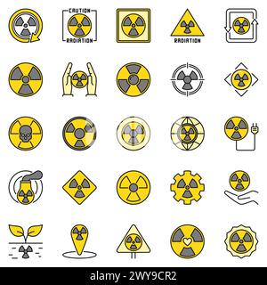 Radiation Warning colored icons. Nuclear Radioactive symbols and Radiological Contamination Danger concept signs set Stock Vector