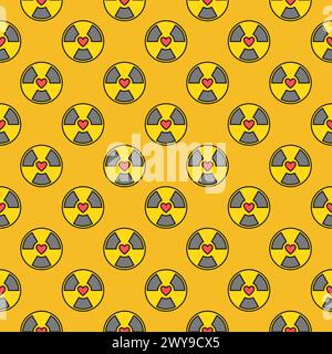 Radiation symbol with Heart vector Radioactive concept colored seamless pattern Stock Vector