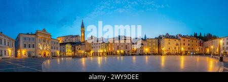 Piran, Slovenia, 22 June 2023: Panorama view of Slovenian town Piran ...