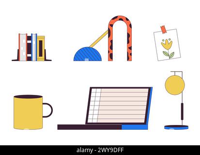 Domestic life details 2D linear cartoon objects set Stock Vector
