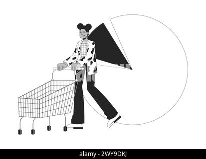 Ecommerce customer analytics black and white 2D line cartoon character Stock Vector