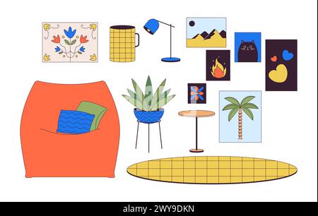 Domestic comfort improvement 2D linear cartoon objects set Stock Vector