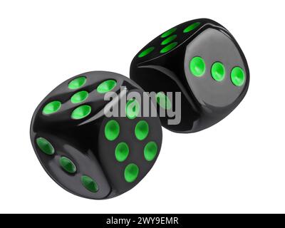 Two black dice in air on white background Stock Photo