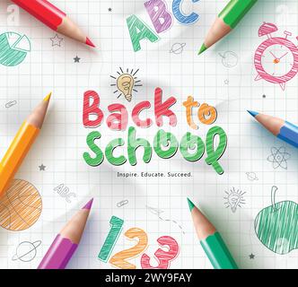Back to school text vector poster set. Welcome back to school greeting and invitation educational template lay out collection. Vector illustration Stock Vector