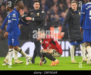 London, UK. 04th Apr, 2024 - Chelsea v Manchester United - Premier League - Stamford Bridge.                                                                 Antony is dejected at the final whistle.                                               Picture Credit: Mark Pain / Alamy Live News Stock Photo