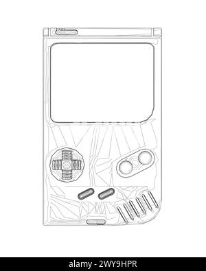 A portable outline game console in vector on a white background. Vector illustration of the handheld game console. Stock Vector