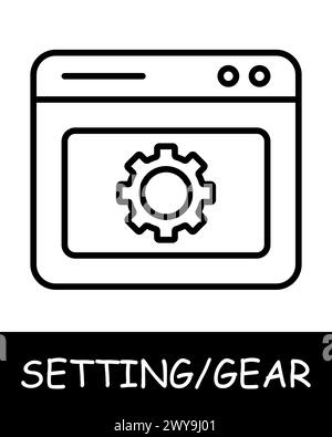 Settings, gear icon. Website, tab, setting, tuning, offer users the ability to customize their experience on the platform. Assistance in adjustments a Stock Vector