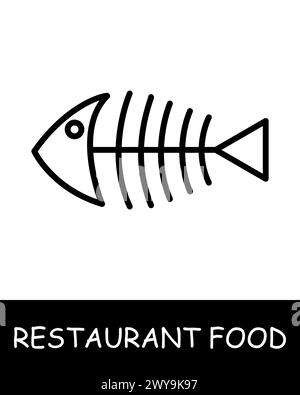 Restaurant dish, fish skeleton icon. Bones, gourmet craftsmanship, culinary creativity, simplicity, silhouette, snack, gourmet food. Delicious, unusua Stock Vector