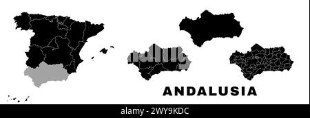 Andalusia map, autonomous community in Spain. Spanish administrative division, regions, boroughs and municipalities. Stock Vector