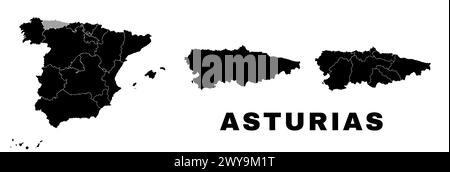 Asturias map, autonomous community in Spain. Spanish administrative division, regions, boroughs and municipalities. Stock Vector
