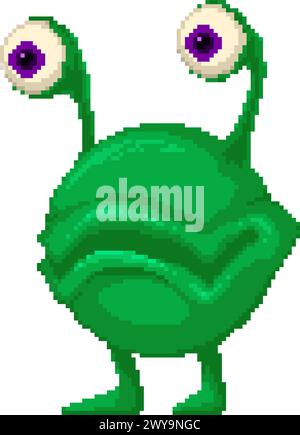 Pixel art green alien monster for video game. Vector illustration Stock Vector