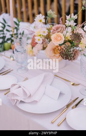 Chic wedding place setting with name card Stock Photo