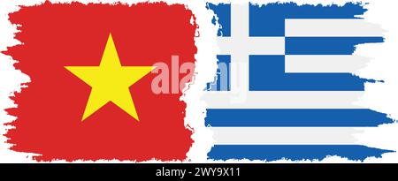 Greece and Vietnam grunge flags connection, vector Stock Vector