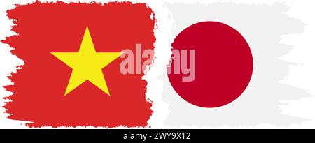 Japan and Vietnam grunge flags connection, vector Stock Vector