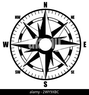 Old style Windrose, Nautical Wind Rose black and white design, Travelling concept Stock Vector