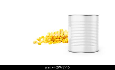 Canned Corn Grain Mockup Isolated on White Background Stock Photo