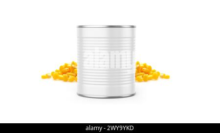 Canned Corn Grain Mockup Isolated on White Background Stock Photo