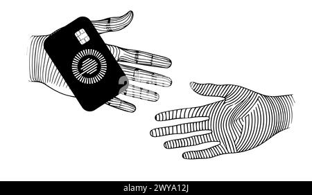 Bank card in hand. Save money. hand drawing. Not AI, Vector illustration Stock Vector