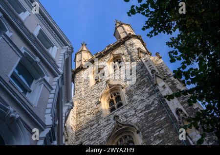 Sun catching the bell tower of the Holy Sepulchre Church, London, England. Stock Photo