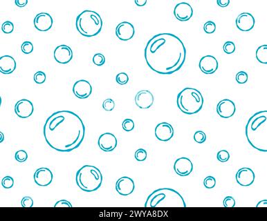 Bubbles vector seamless pattern with flat line icons.  Soap with foam and bubbles. Vector icon or symbol.  Bubbles hand drawn illustration. Line water Stock Vector