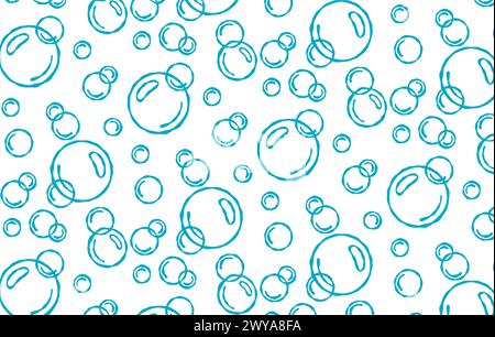 Bubbles vector seamless pattern with flat line icons.  Soap with foam and bubbles. Vector icon or symbol.  Bubbles hand drawn illustration. Line water Stock Vector