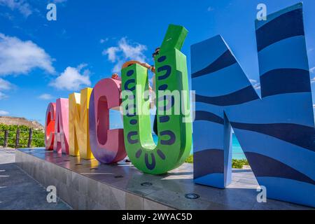 View of Cancun and Mirador Letters at Playa Delfines, Hotel Zone ...