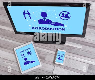 Introduction concept shown on different information technology devices Stock Photo