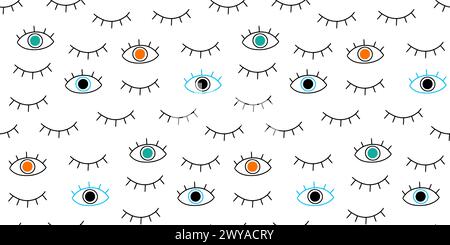 Eye doodle seamless vector pattern. Hand drawn doodle sketch simple background. Open, wink eyes minimal seamless pattern. Abstract pop beauty background. Vector illustration Stock Vector