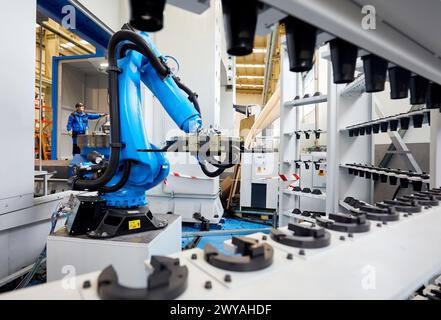 Robot tool changer, Machining Centre, CNC, Vertical lathe, Design, manufacture and installation of machine tools, Gipuzkoa, Basque Country, Spain, Europe. Stock Photo