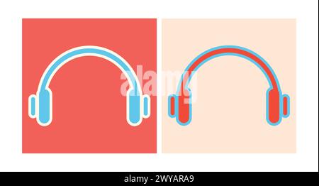 Headphones icon colored in retro style. Earphones silhouette set. Vector illustration Stock Vector
