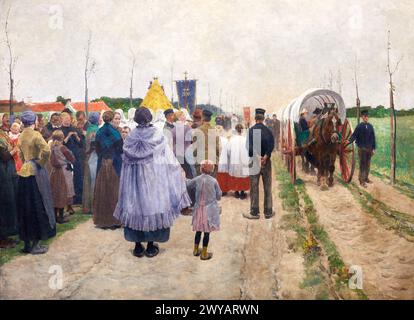 'Peasants Awaiting the Return of the Pilgrims', 1892, Frans van Leemputten, National Museum of Catalan Art, Museu Nacional d Art de Catalunya, MNAC, Barcelona, Spain, Europe. Stock Photo