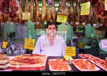 Butcher, Gastro Pote, San Martin market, Donostia, San Sebastian, Basque Country, Spain. Stock Photo
