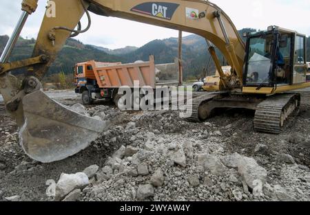 Loading rocks at quarry for construction of breakwater, Hydraulic ...