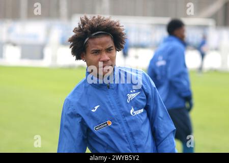 Saint Petersburg, Russia. 05th Apr, 2024. Wilmar Enrique Barrios Teran, known as Wilmar Barrios, a player of the Zenit football club seen during an open training session at the Zenit FC training base in St. Petersburg before the Zenit Saint Petersburg - Baltika Kaliningrad region football match, which will be held in Saint Petersburg, Russia. Credit: SOPA Images Limited/Alamy Live News Stock Photo