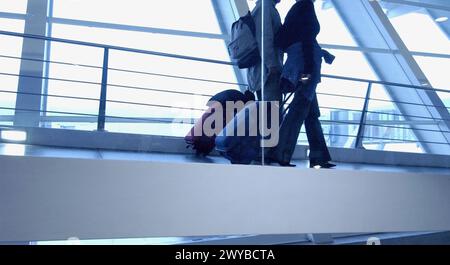 Travellers at Airport of Bilbao by Santiago Calatrava. Biscay. Euskadi, Spain. Stock Photo