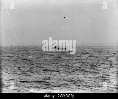 SCENES ON BOARD A BATTLESHIP AT SEA. 1940 OR 1941. - The destroyer HMS BRILLIANT, with missing mast, washed away by rough seas heads for home. , Stock Photo