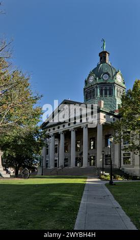 broome county courthouse building in binghamton, ny (historic landmark built in 1897 with copper dome and clock tower) downtown court street (southern Stock Photo