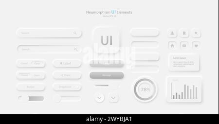 A collection of icons for user interface development in white and gray. Stock Vector