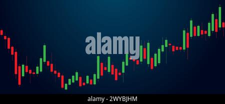 Trading candlestick chart of stock finance on a dark background. Bullish point, uptrend of the chart. Stock Vector