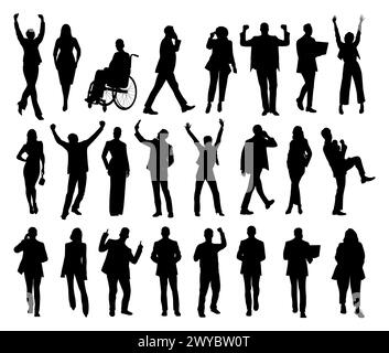 Silhouettes of diverse business people on white. Stock Vector