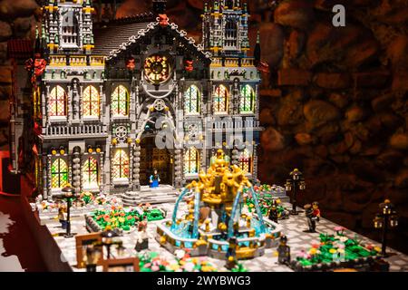 Turin, Italy - October 2022: cathedral made of colorful plastic building blocks - fun and education Stock Photo